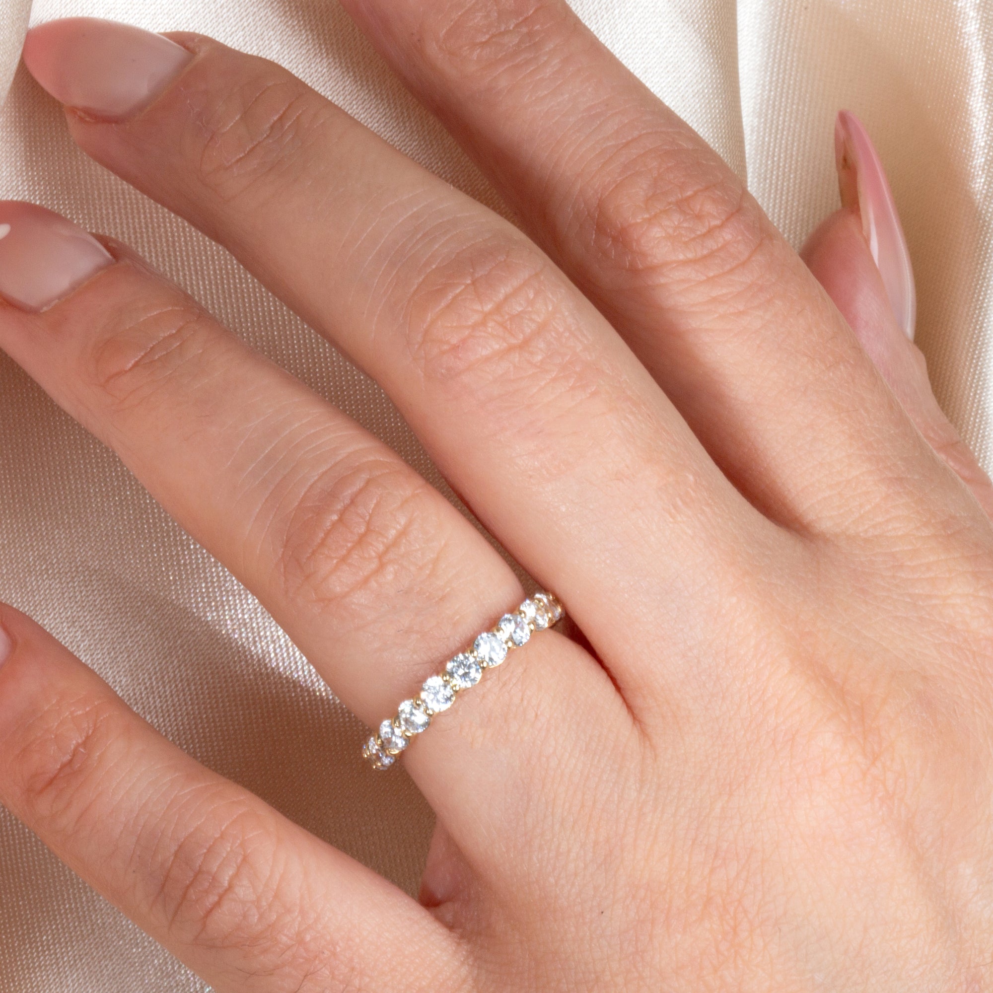 14K Gold 2.25cts Lab-Grown Diamond Pave Set 3 mm Wedding Band Ring, view 2