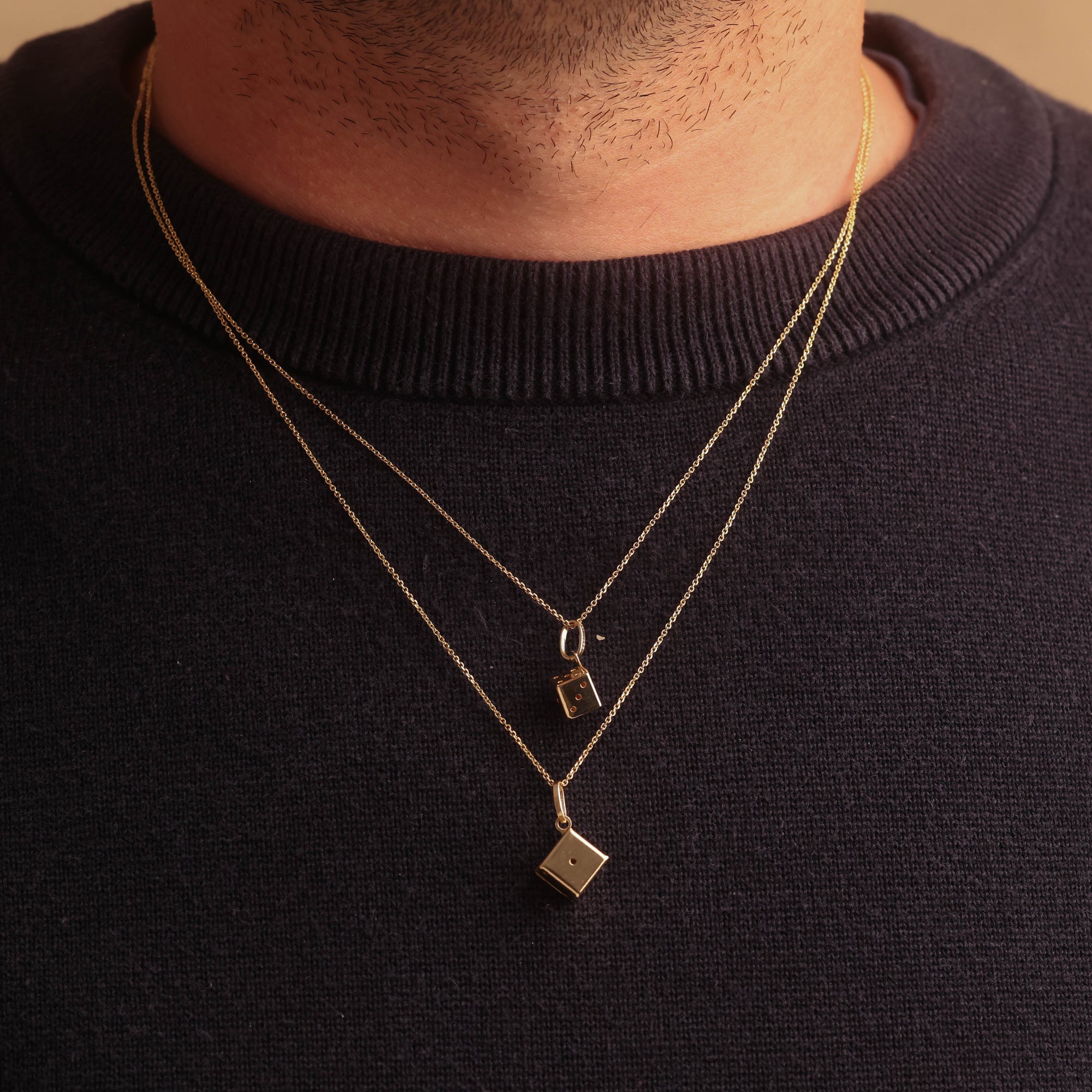 14K Gold 3D Playing Dice Pendant Necklace, view 2