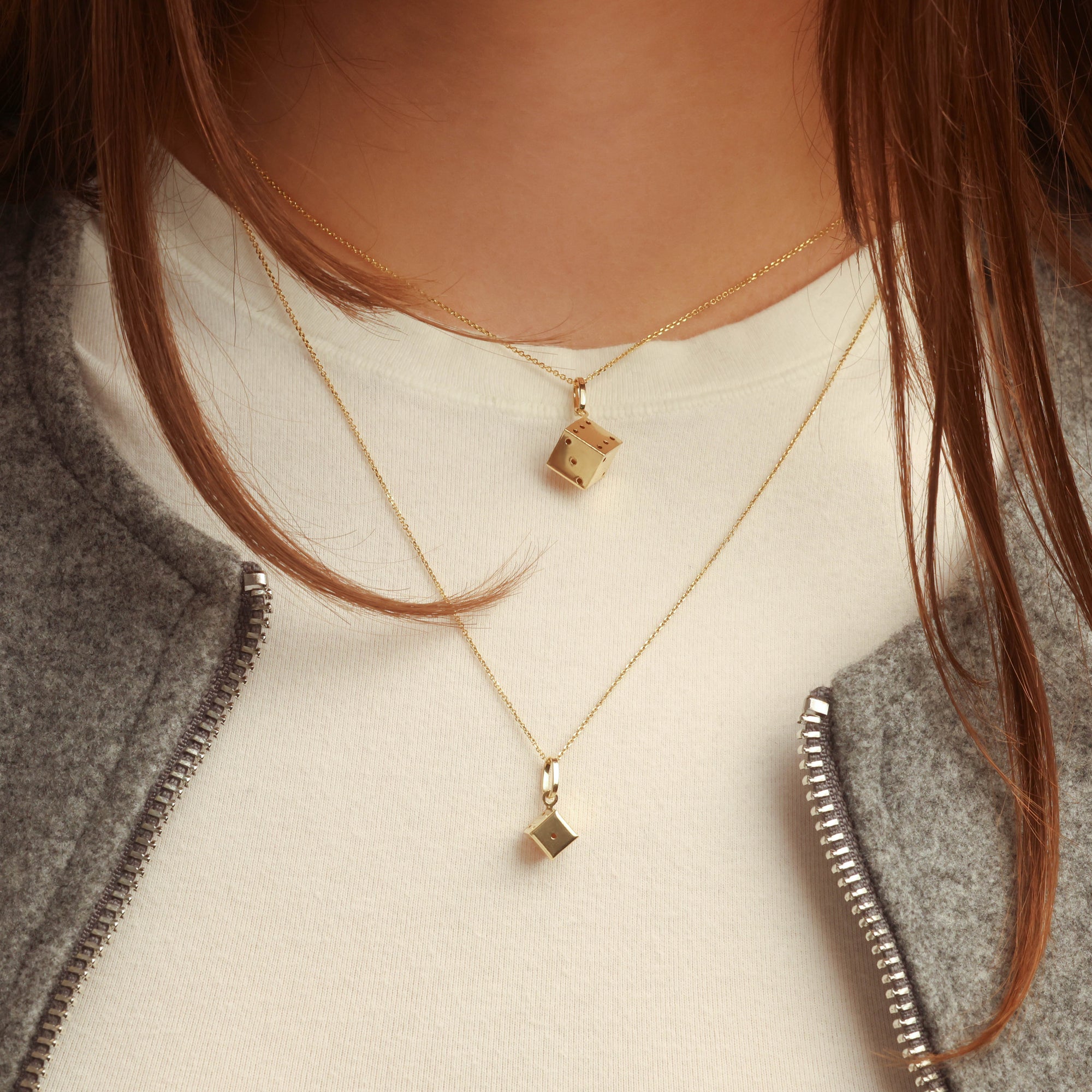 14K Gold 3D Playing Dice Pendant Necklace, view 3