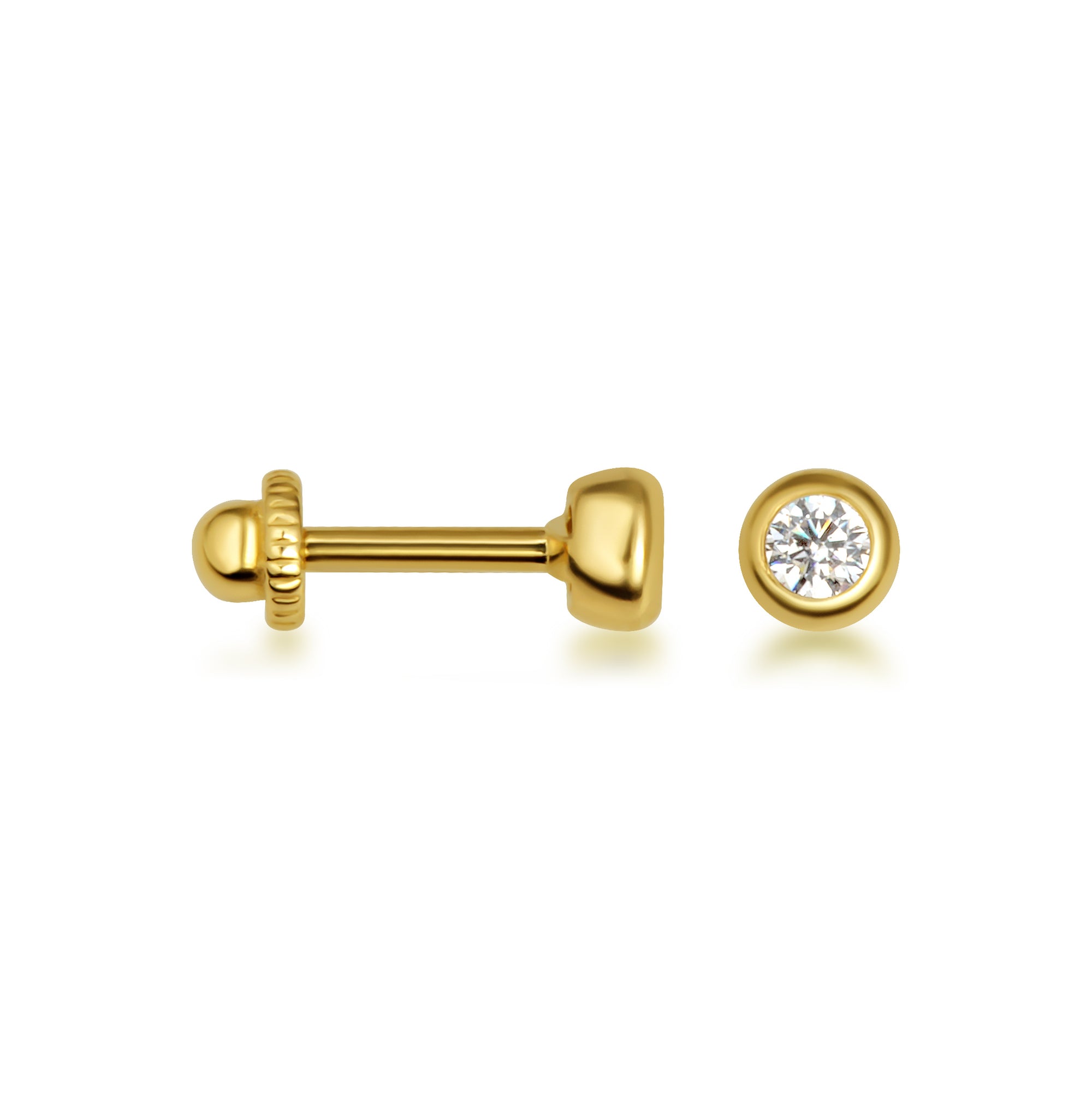 14K Gold 4.3 mm Bezel Set Cubic Zirconia Solitaire Stud Earrings