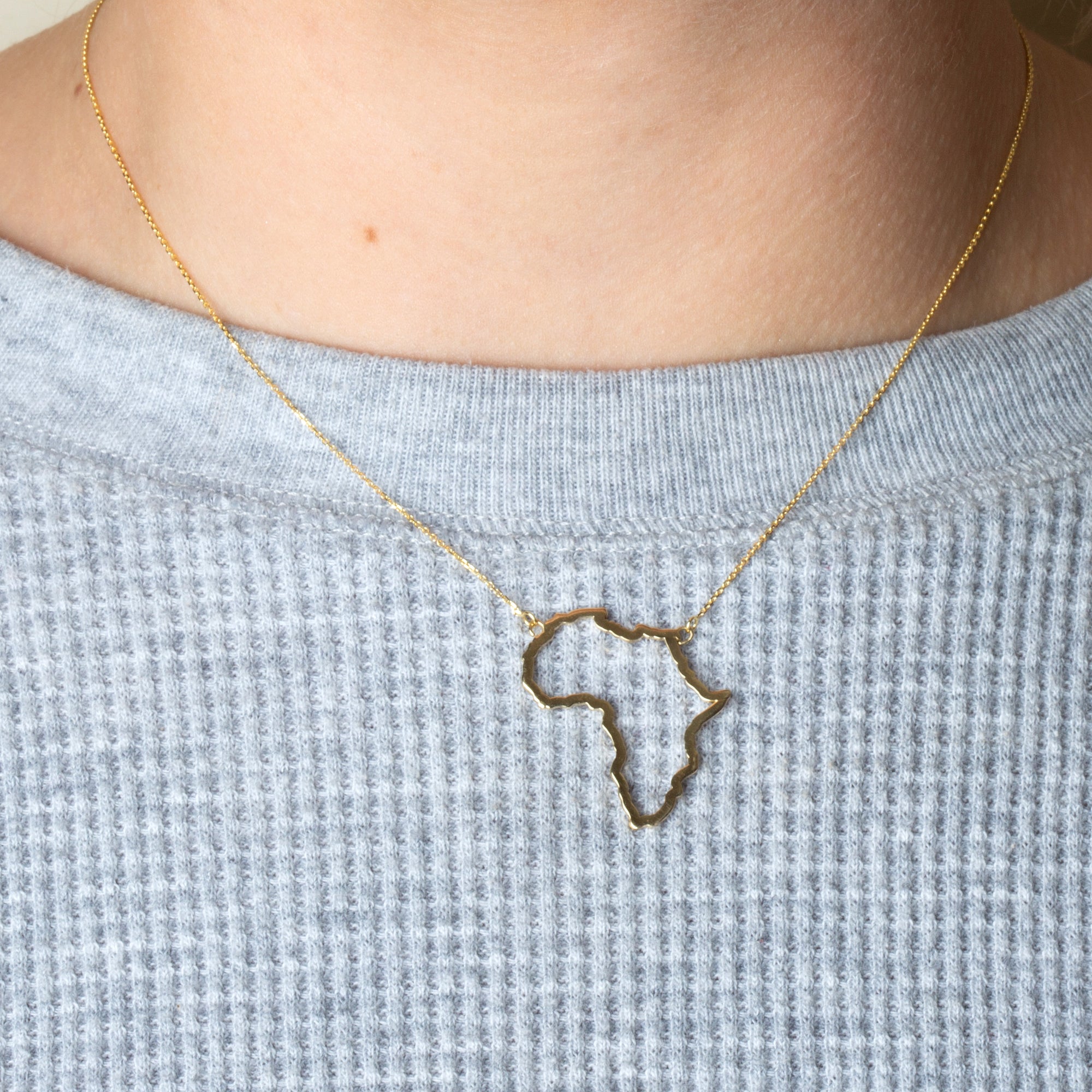 14K Gold Africa Map Pendant Necklace, view 2