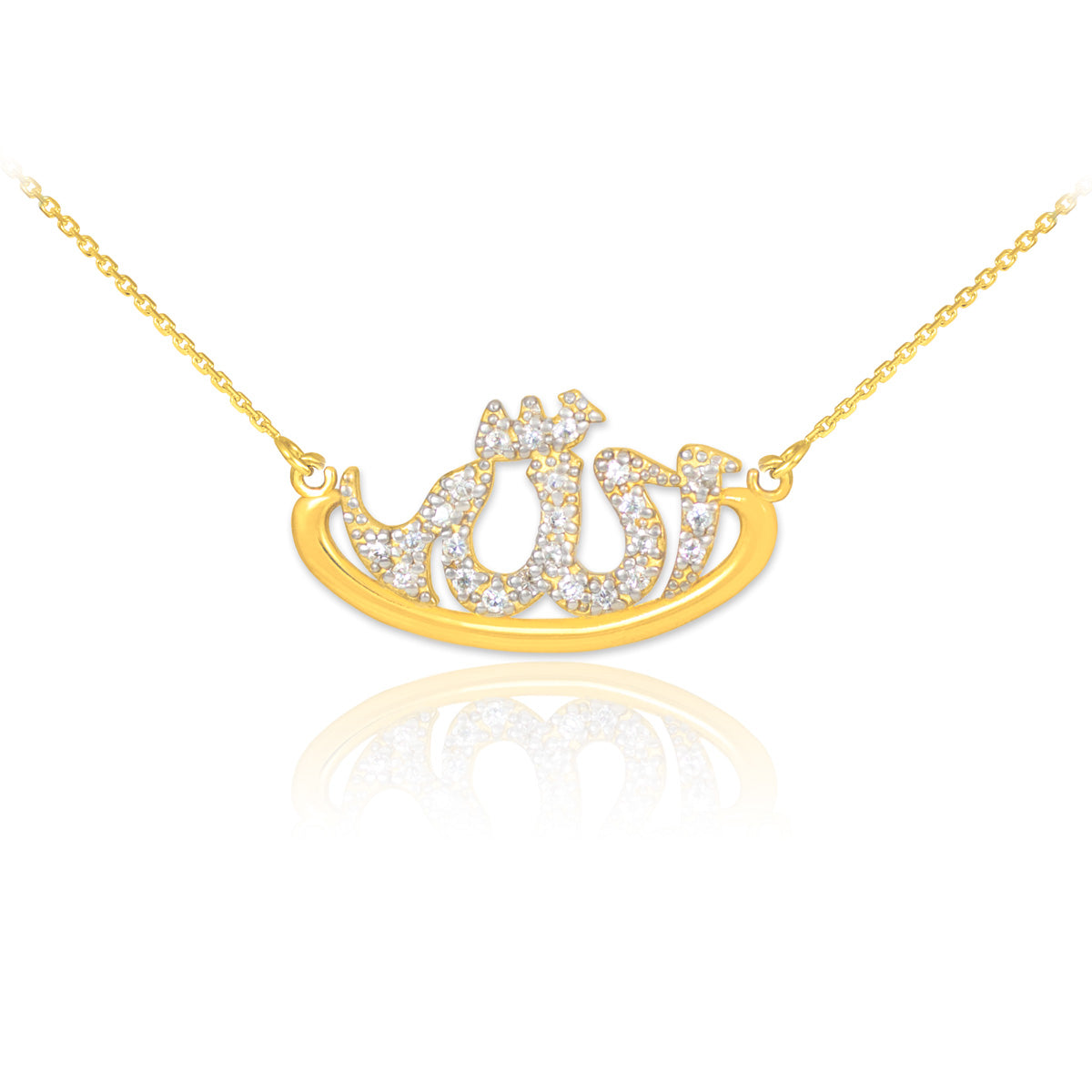 14K Gold Allah Diamond Studded Islamic Necklace