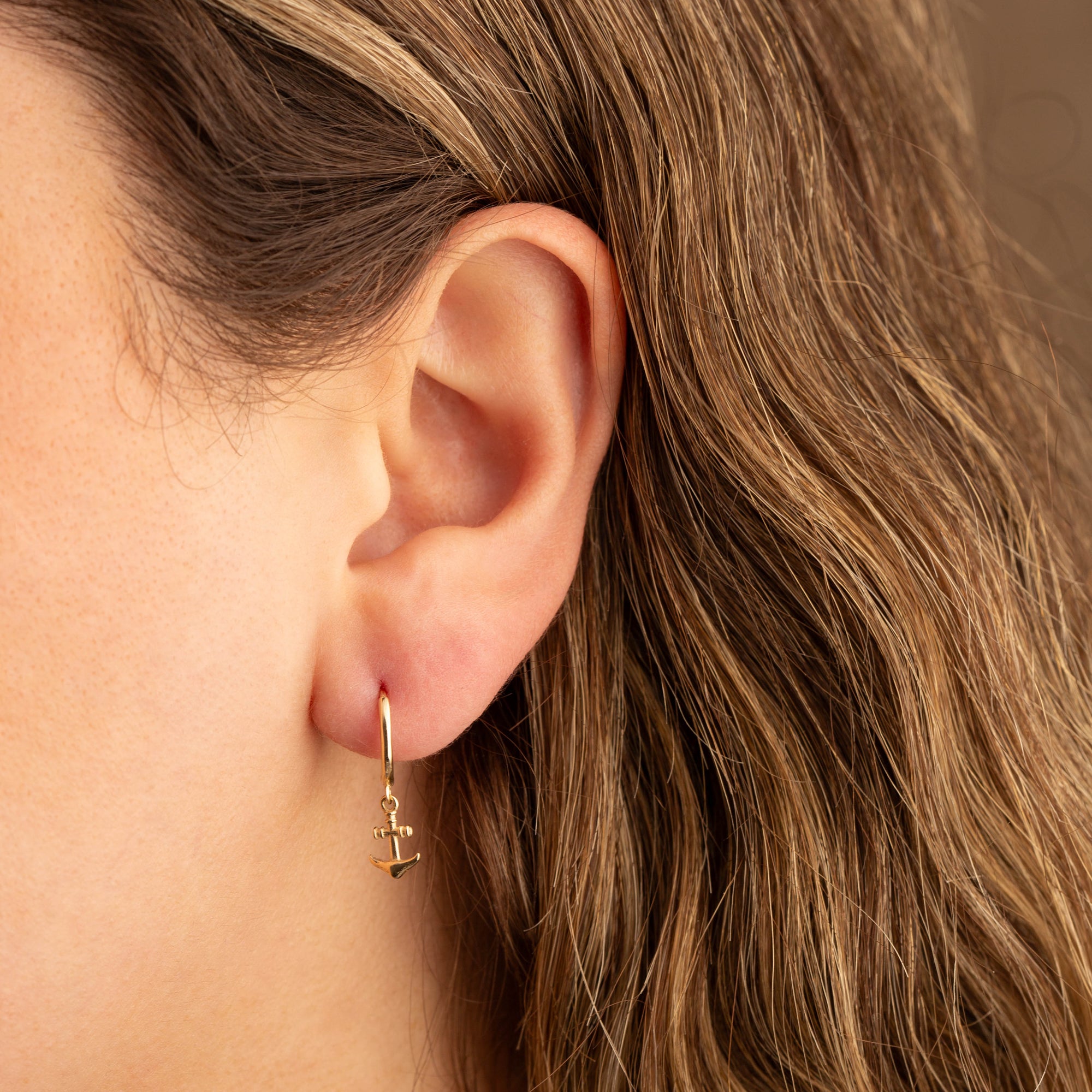 14K Gold Anchor Earrings, view 2