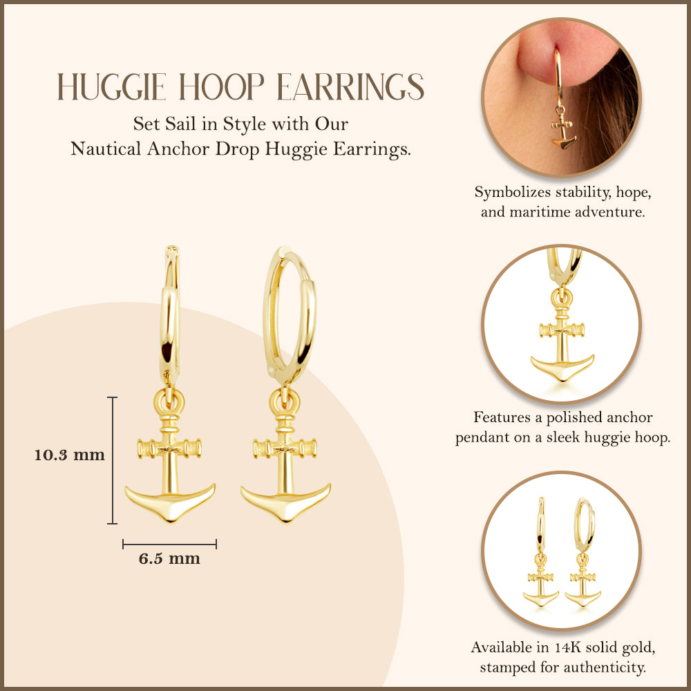 14K Gold Anchor Earrings, view 3