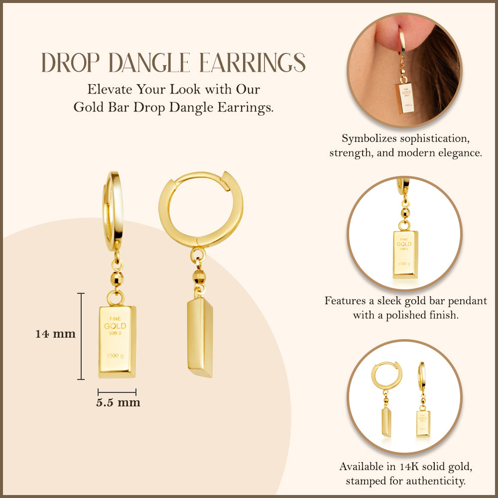 14K Gold Bar Earrings, view 3