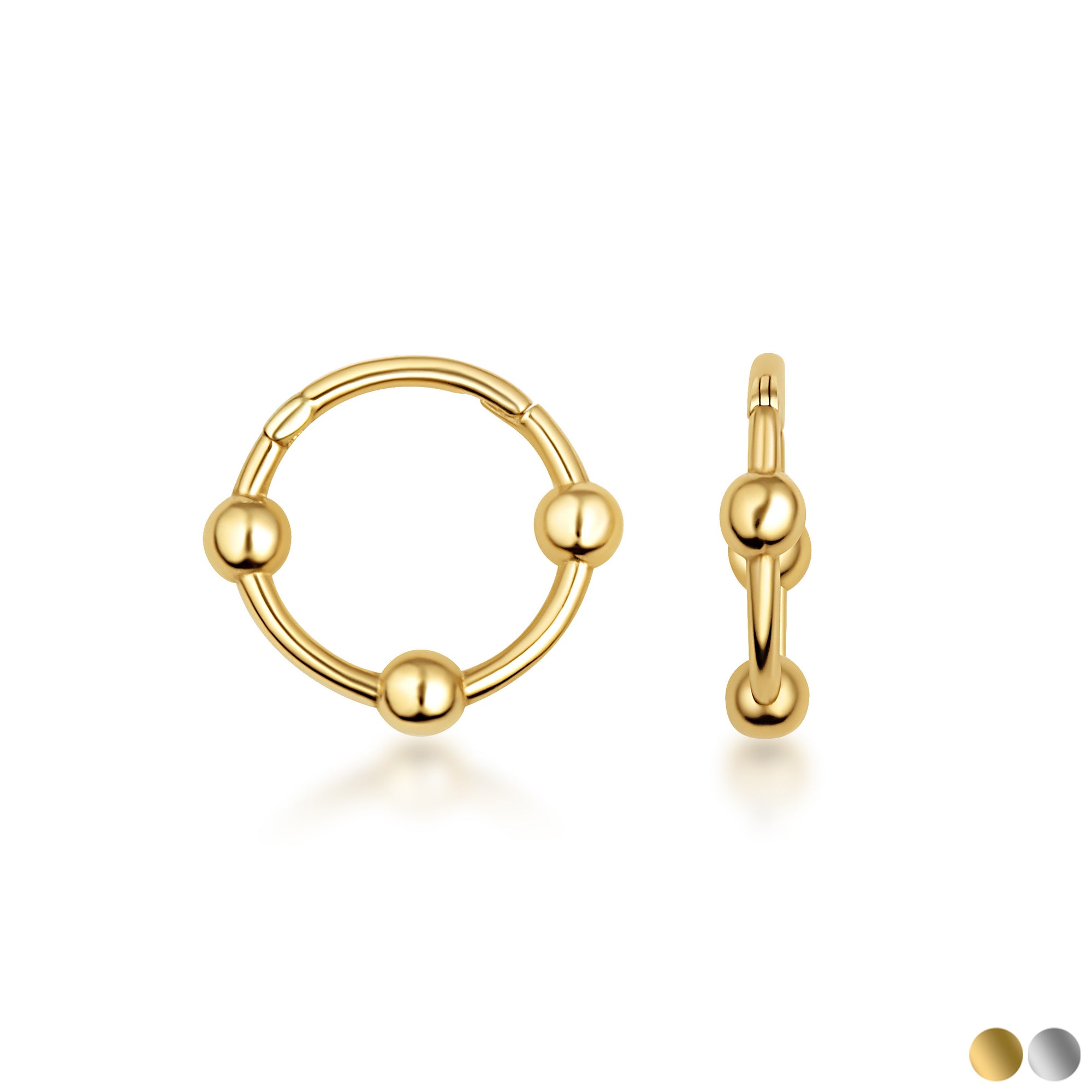14K Gold Beaded Huggie Hoop Ear Cuff Earrings