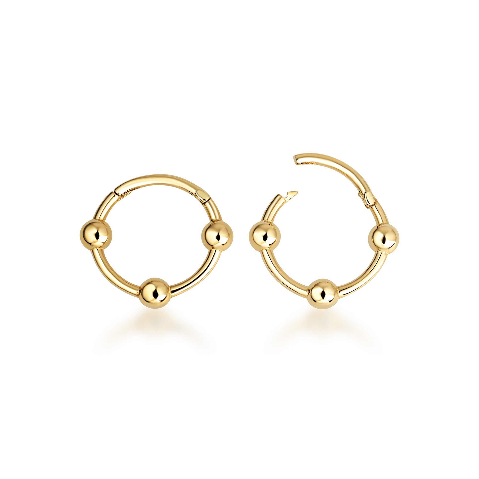 14K Gold Beaded Huggie Hoop Ear Cuff Earrings, view 3
