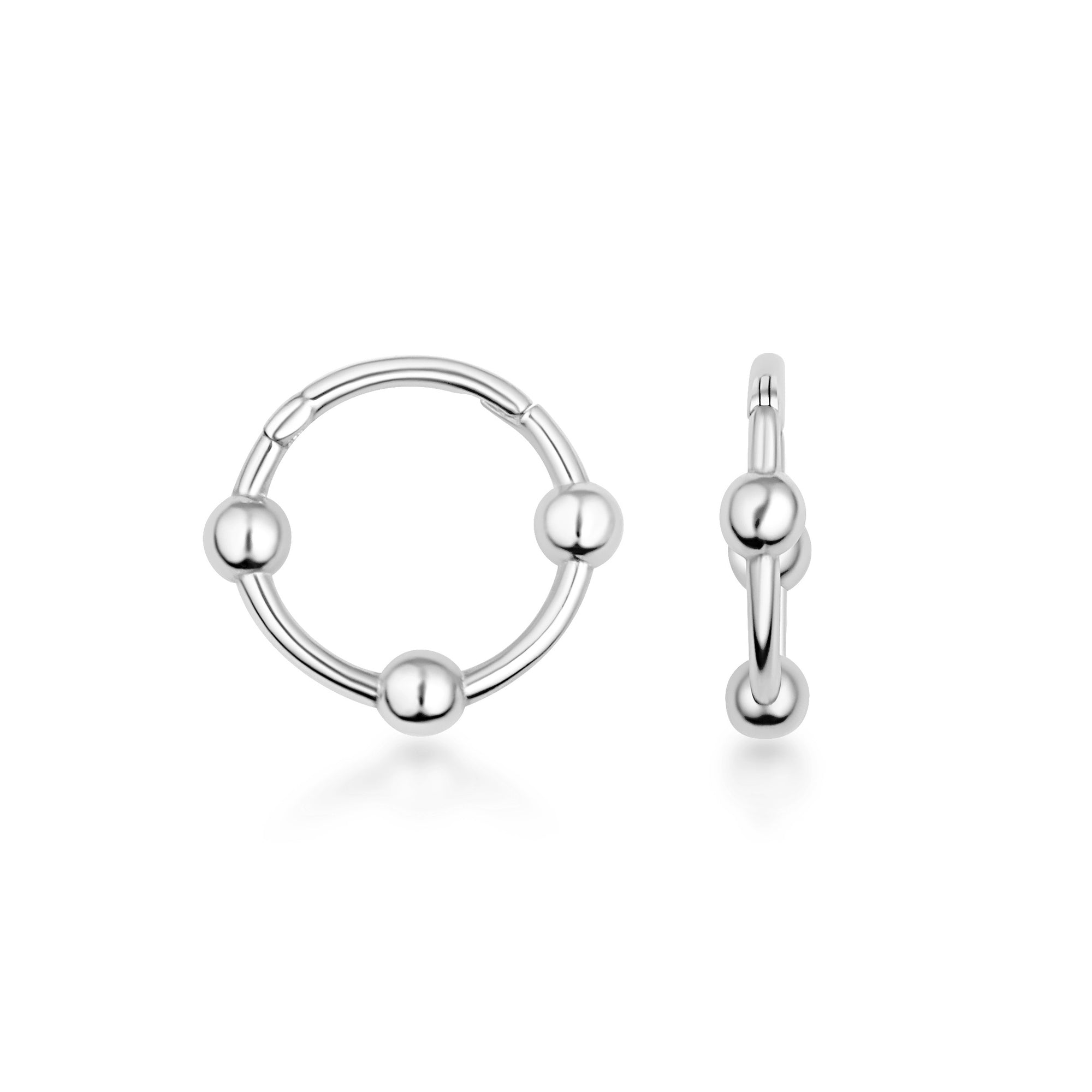 14K Gold Beaded Huggie Hoop Ear Cuff Earrings, view 4