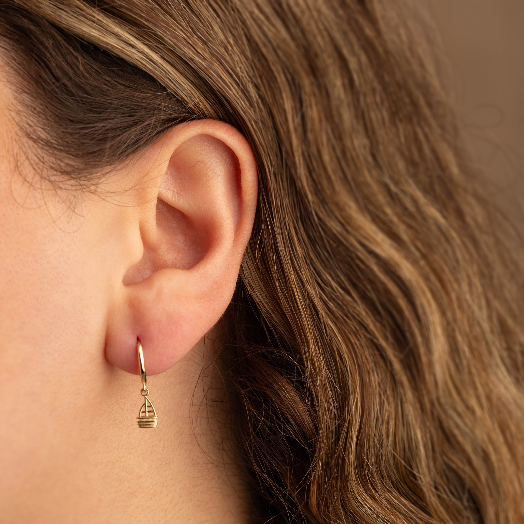 14K Gold Boat Earrings, view 2