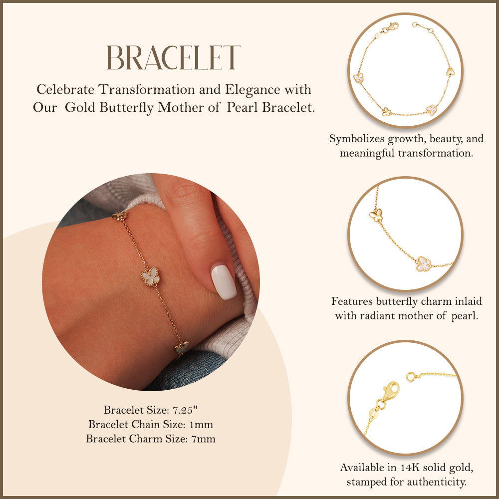 14K Gold Butterfly Mother of Pearl Bracelet, view 3
