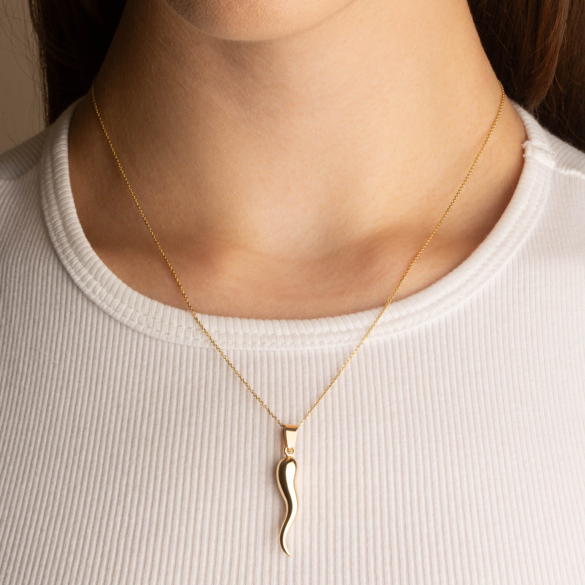 14K Gold Cornicello Italian Horn Pendant Necklace, view 2