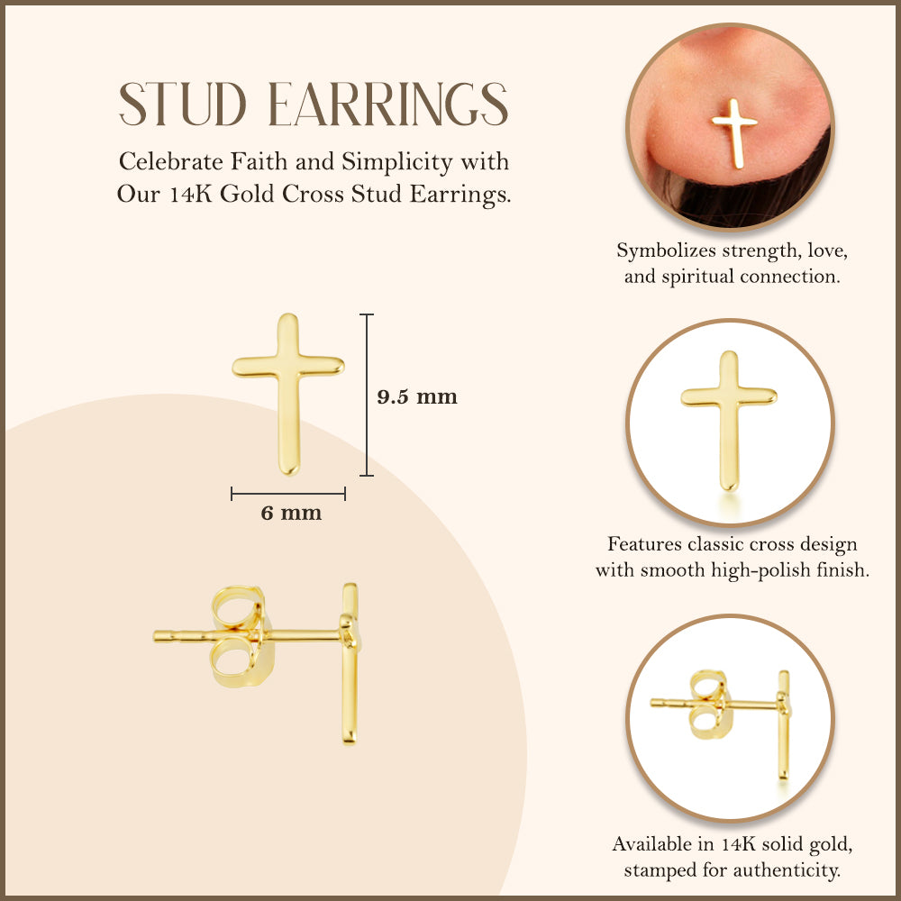 14K Gold Cross Earrings, view 3