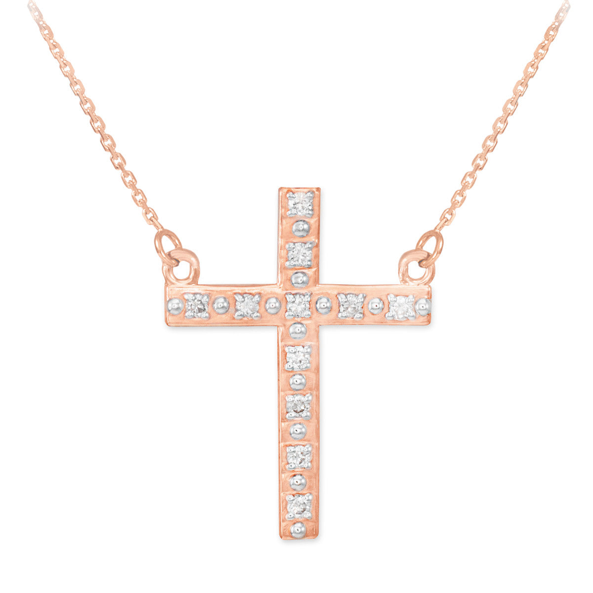 14K Gold Cross Necklace with Diamonds, view 2