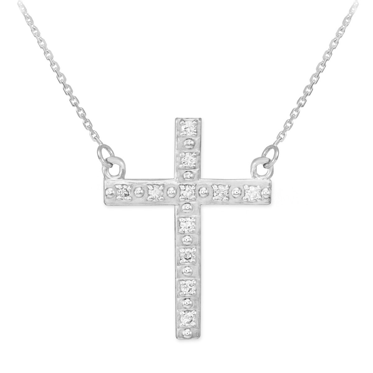 14K Gold Cross Necklace with Diamonds, view 3
