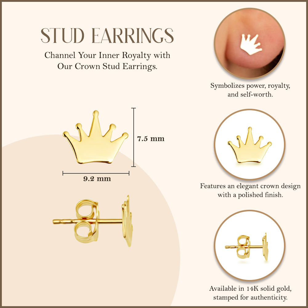 14K Gold Crown Earrings, view 3