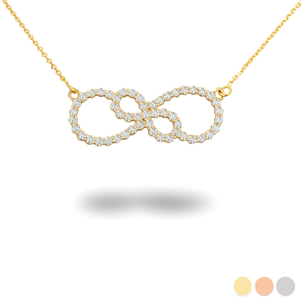 14K Gold Cubic Zirconia Double Infinity Intertwined Pendant Necklace