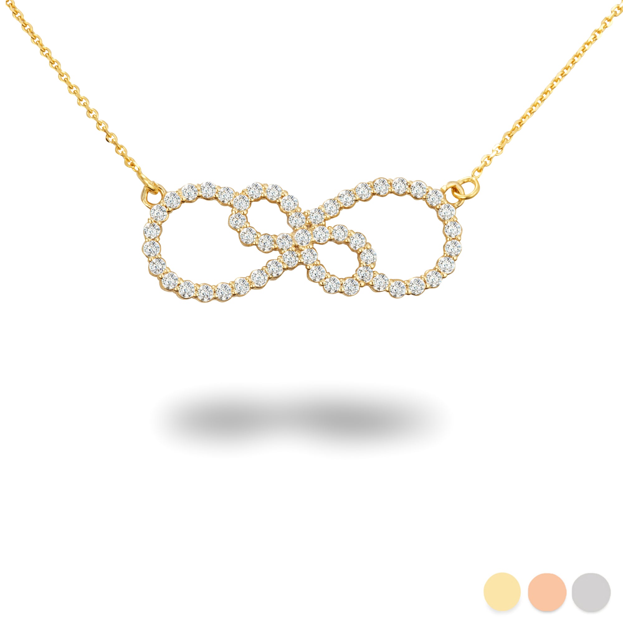14K Gold Cubic Zirconia Double Infinity Intertwined Pendant Necklace
