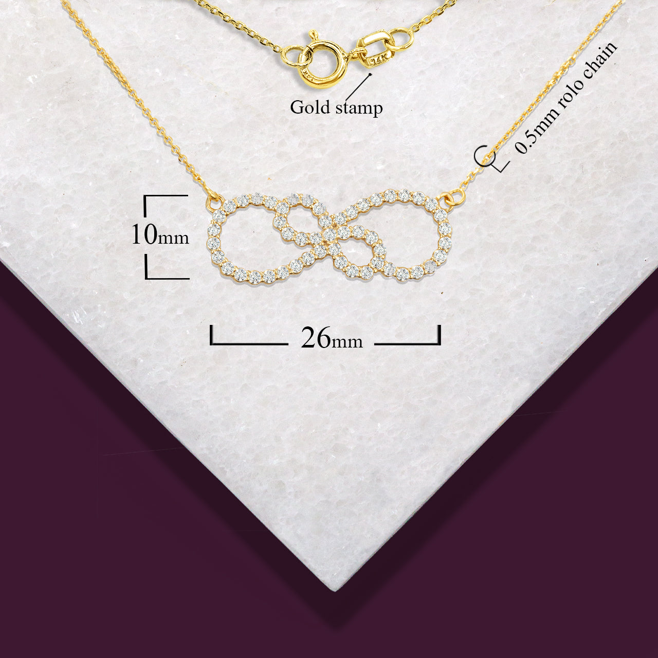 14K Gold Cubic Zirconia Double Infinity Intertwined Pendant Necklace, view 3