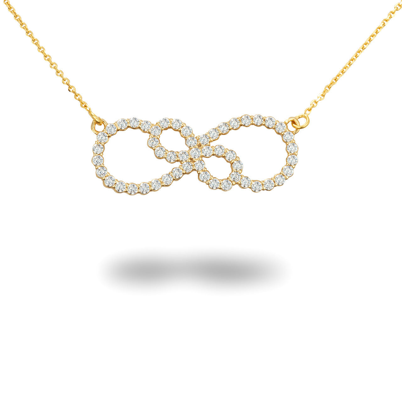 14K Gold Cubic Zirconia Double Infinity Intertwined Pendant Necklace, view 6