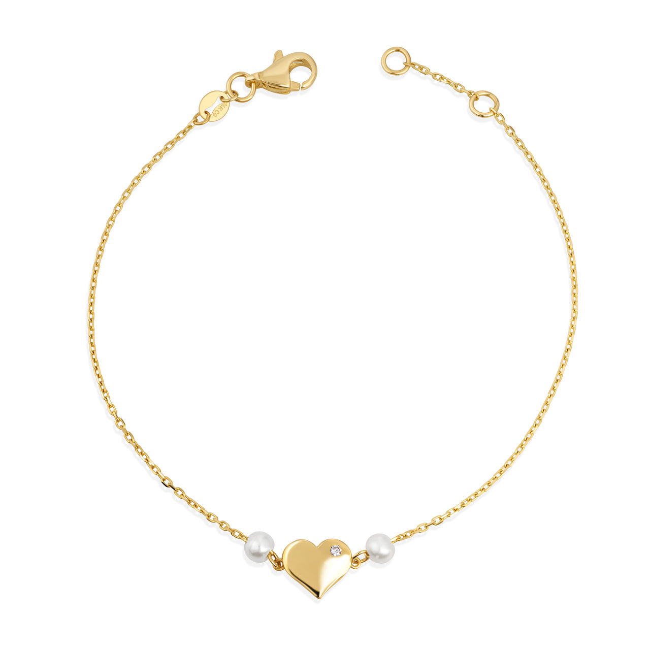 14K Gold Cubic Zirconia Heart Pearl Bracelet