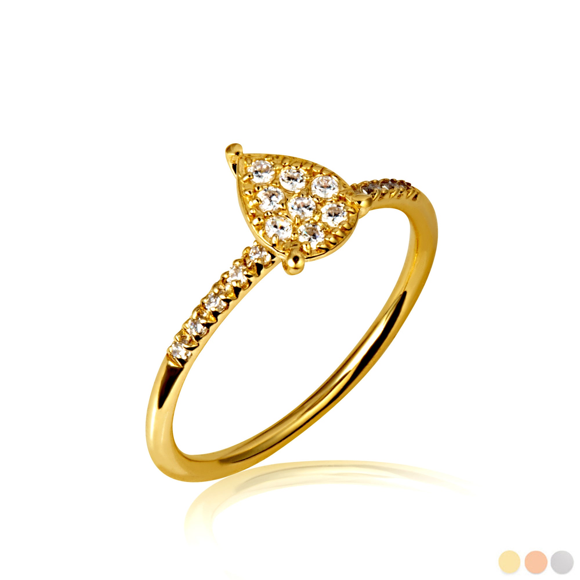 14K Gold Cubic Zirconia Pavé Set Pear Ring