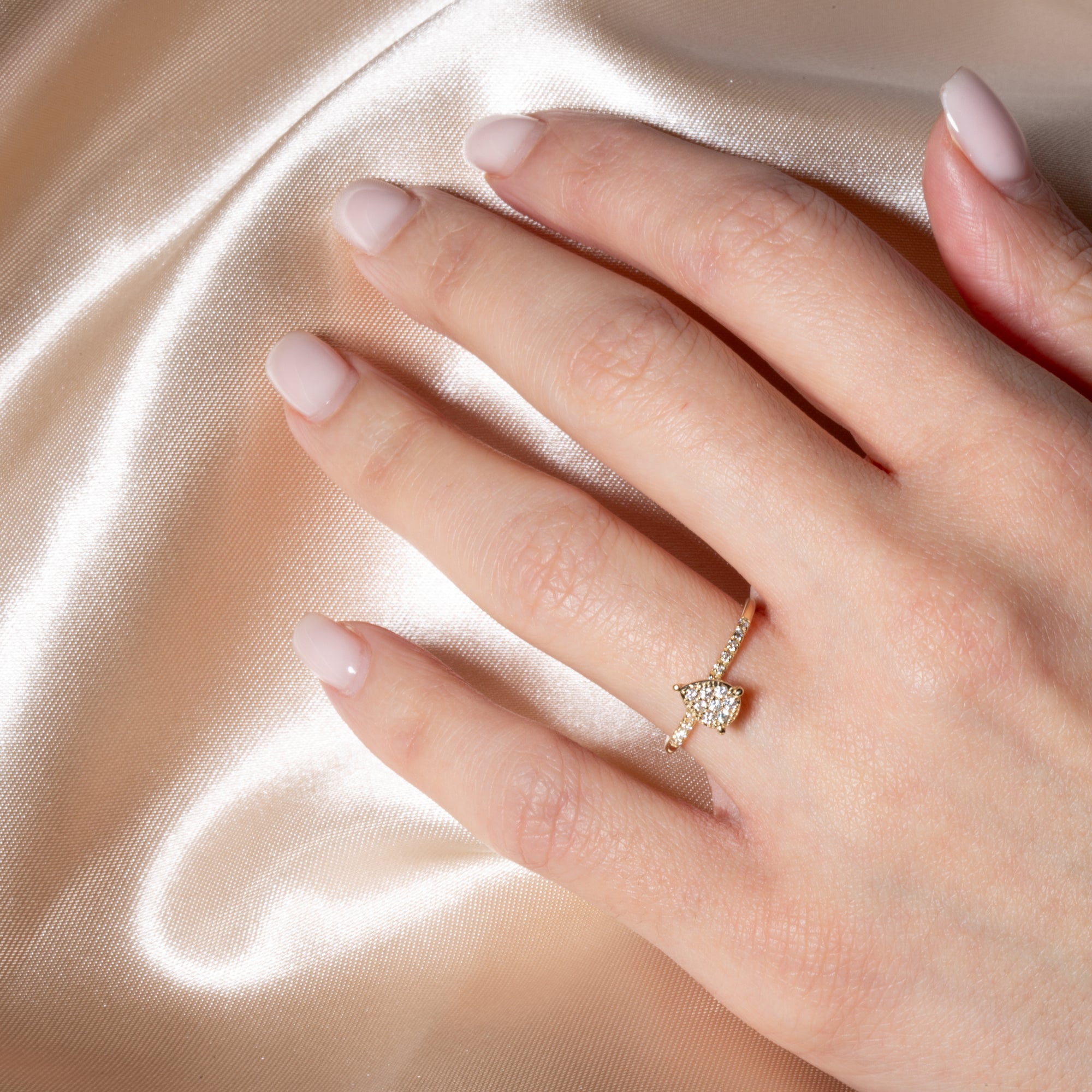14K Gold Cubic Zirconia Pavé Set Pear Ring, view 2
