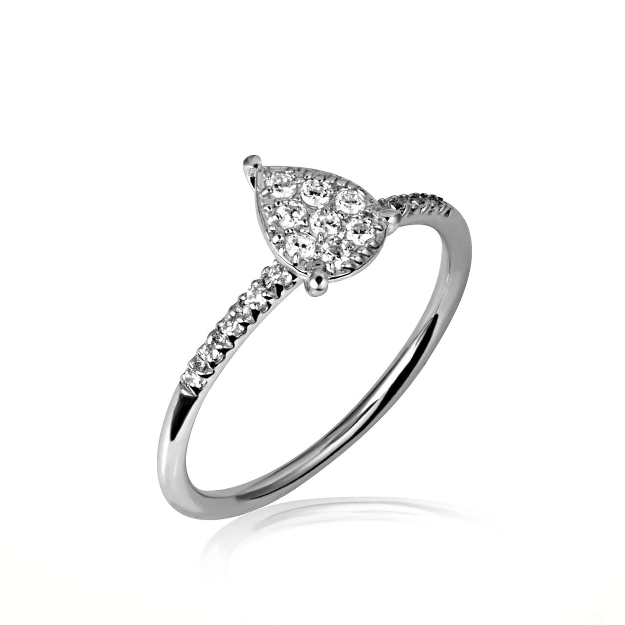 14K Gold Cubic Zirconia Pavé Set Pear Ring, view 4