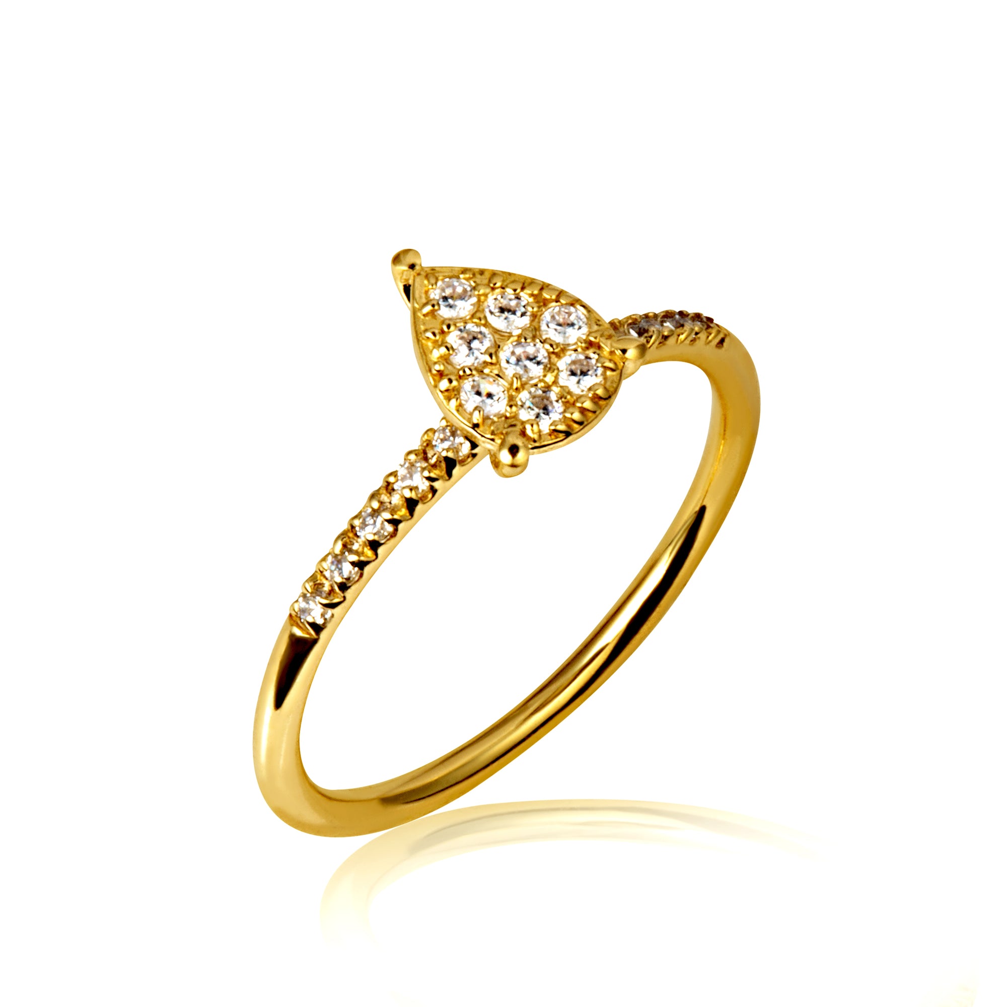 14K Gold Cubic Zirconia Pavé Set Pear Ring, view 5