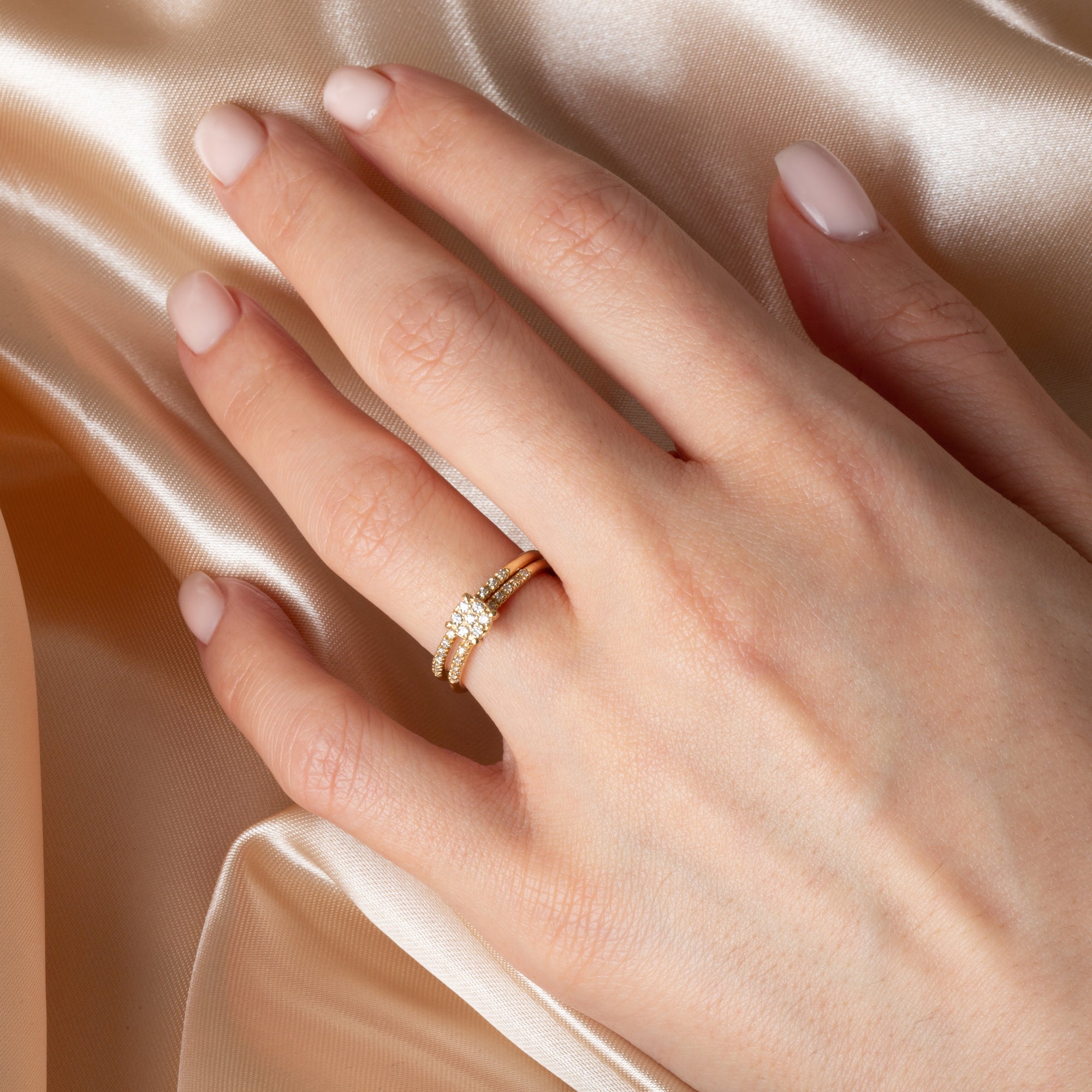 14K Gold Cubic Zirconia Pavé Set Ring, view 2
