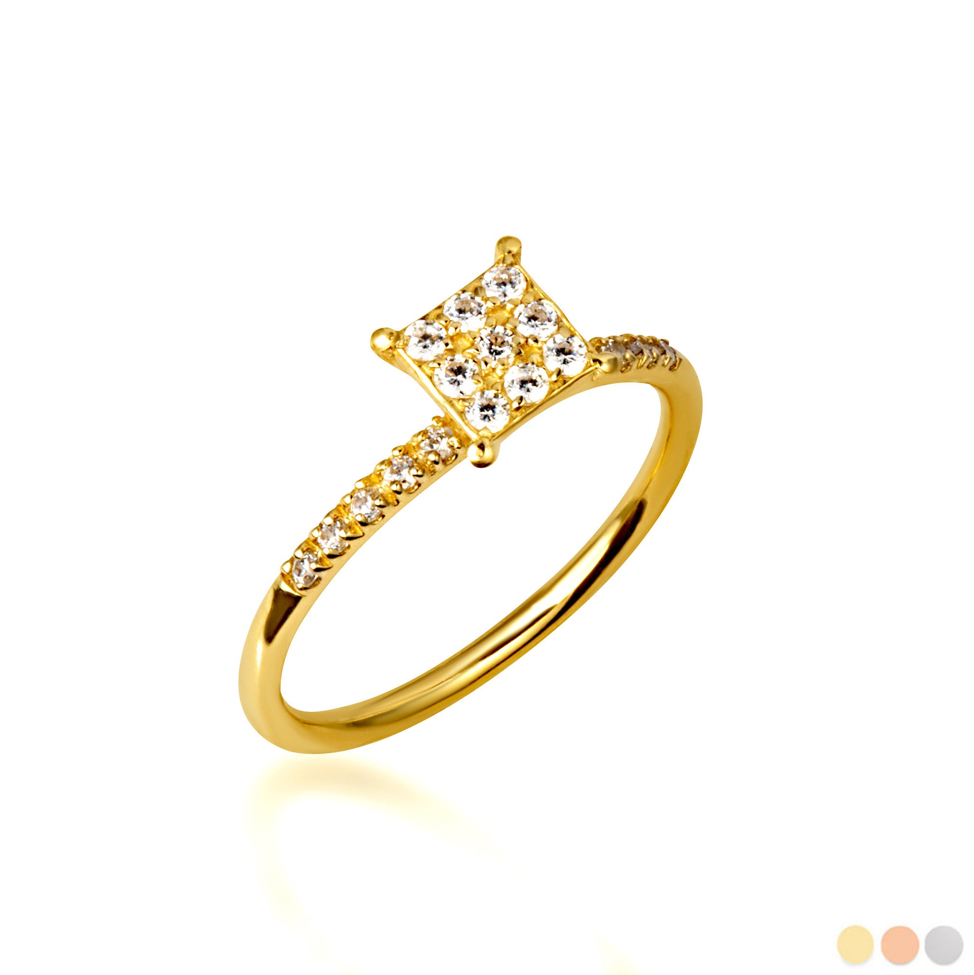 14K Gold Cubic Zirconia Pavé Set Square Ring