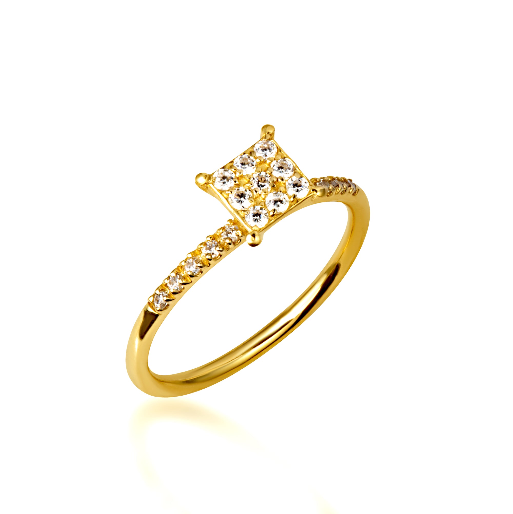 14K Gold Cubic Zirconia Pavé Set Square Ring, view 5