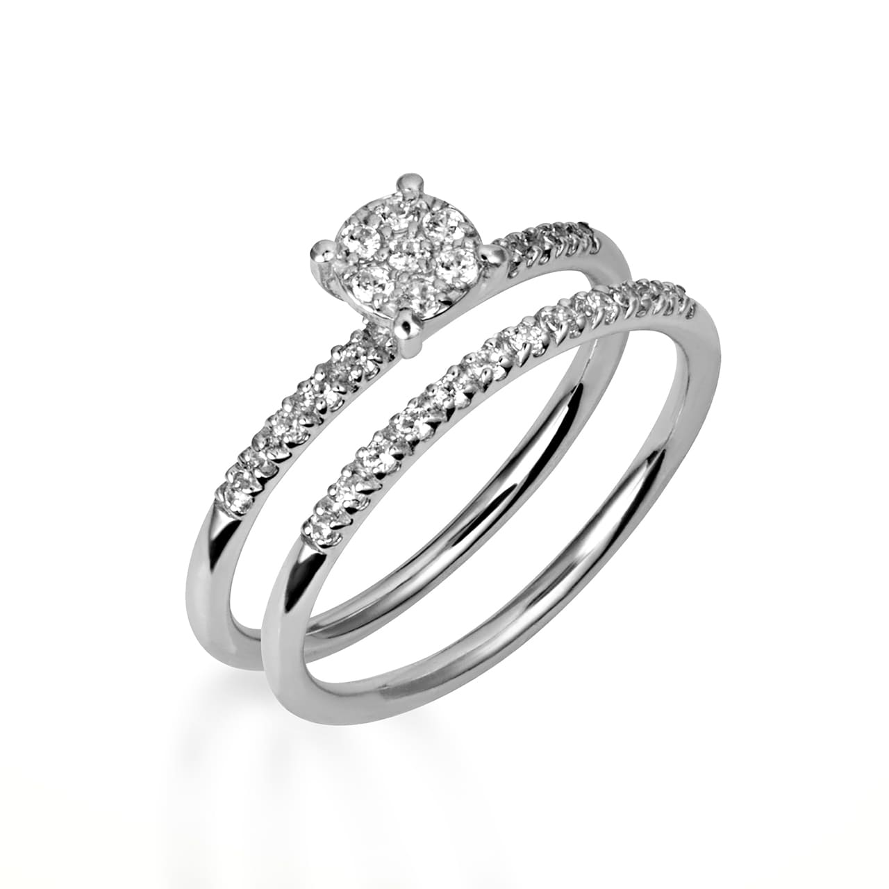 14K Gold Cubic Zirconia Pavé Set Wedding Band Ring Set, view 7