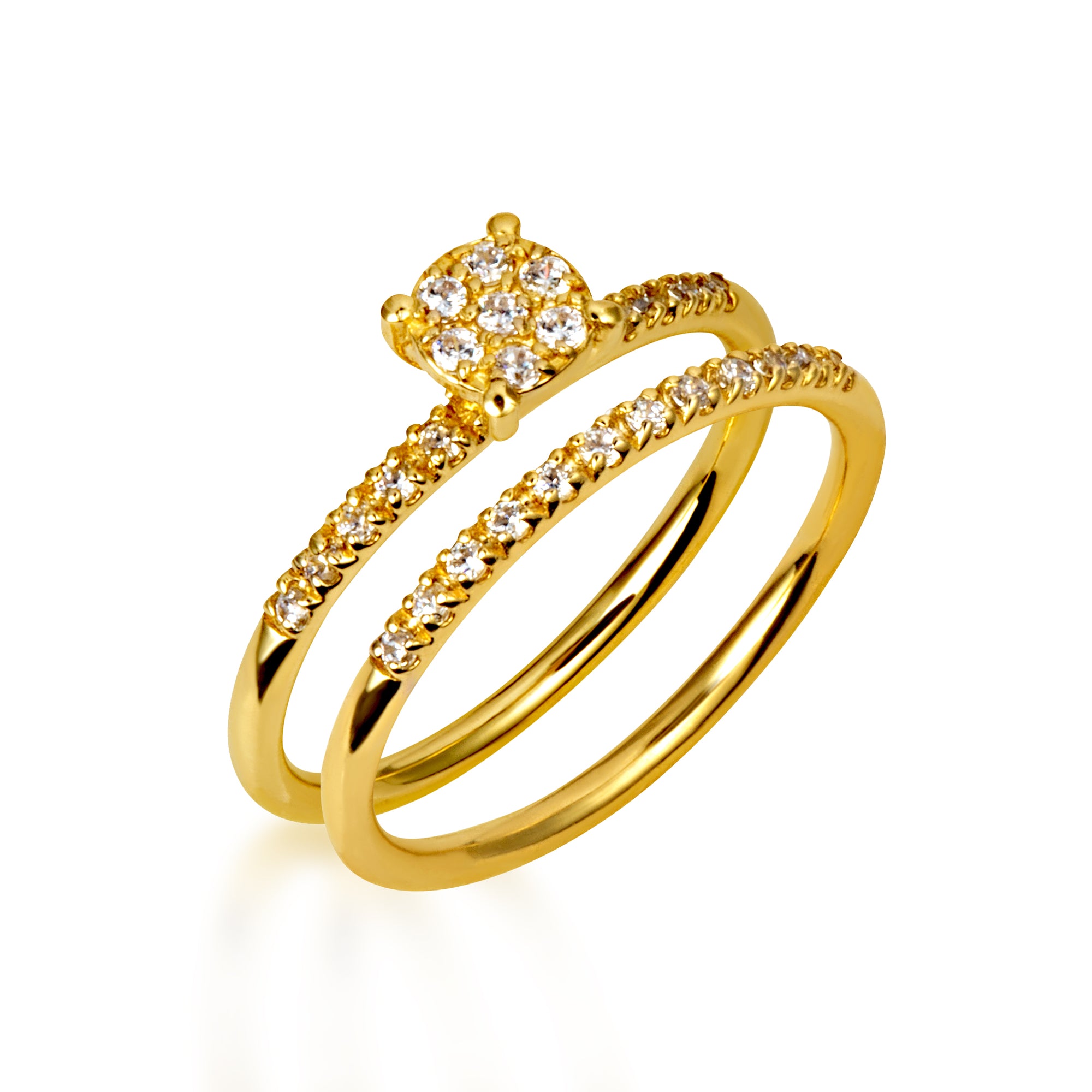 14K Gold Cubic Zirconia Pavé Set Wedding Band Ring Set, view 11