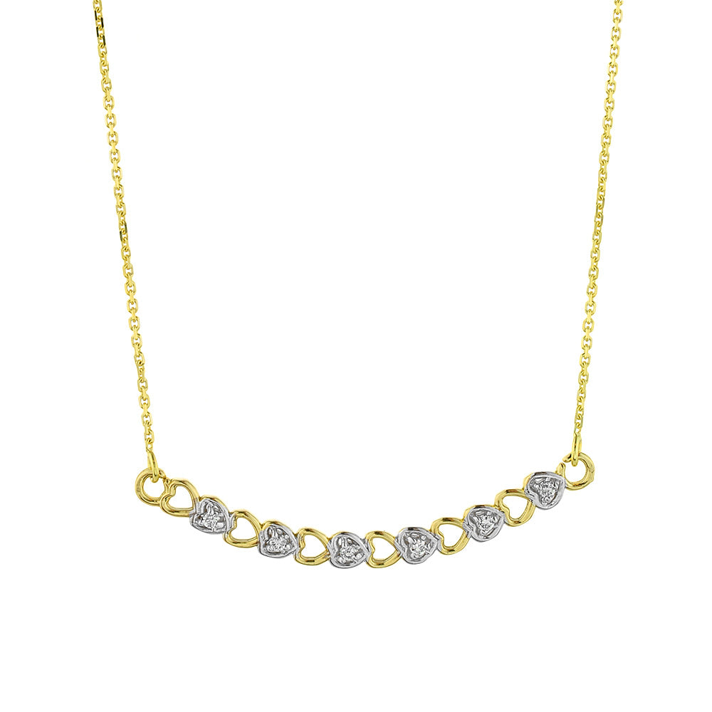 14K Gold Curved Diamond Hearts Necklace