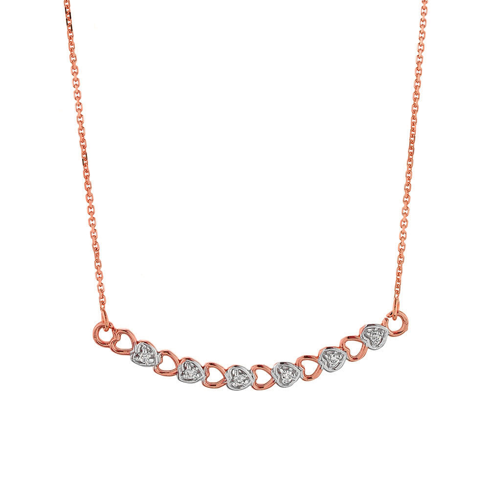 14K Gold Curved Diamond Hearts Necklace, view 2