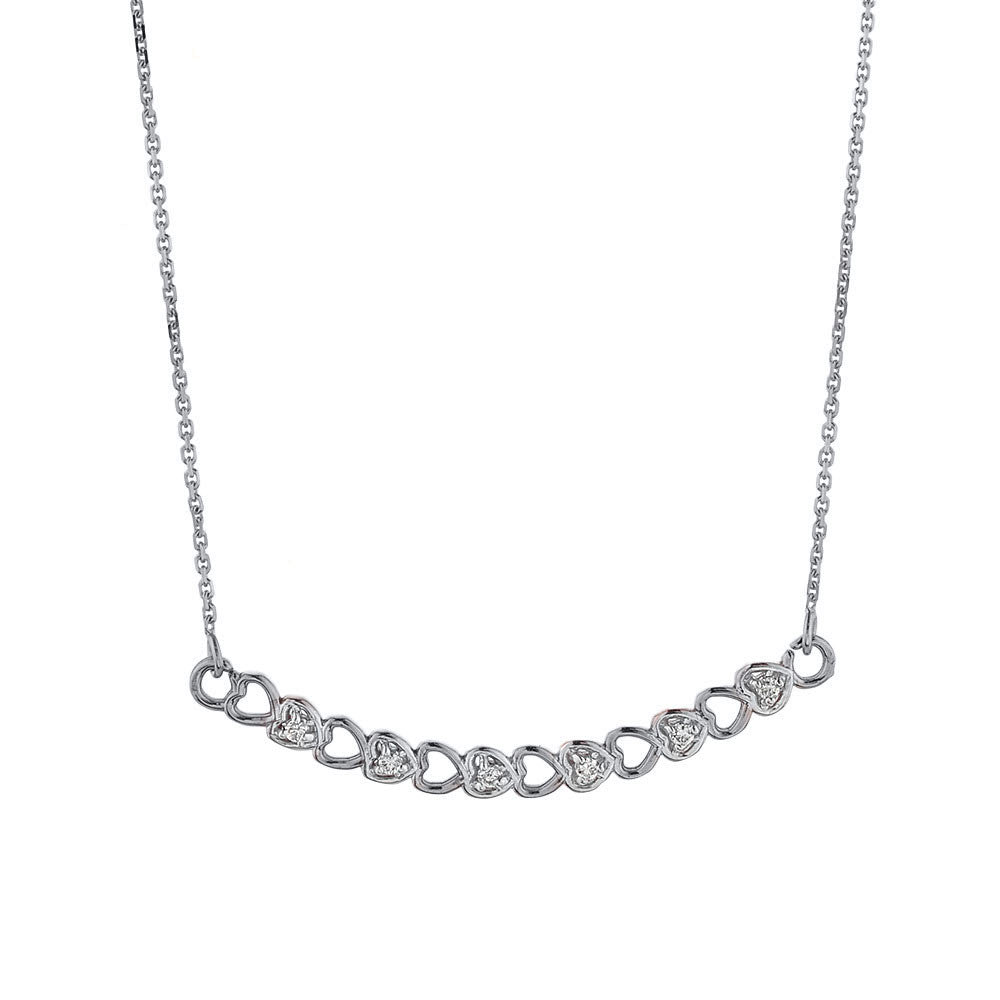 14K Gold Curved Diamond Hearts Necklace, view 3