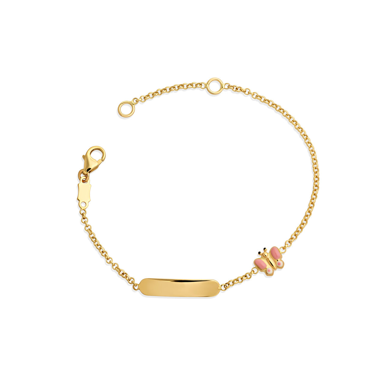 14K Gold Custom Baby Name Butterfly Charm Bracelet - Engravable Jewelry