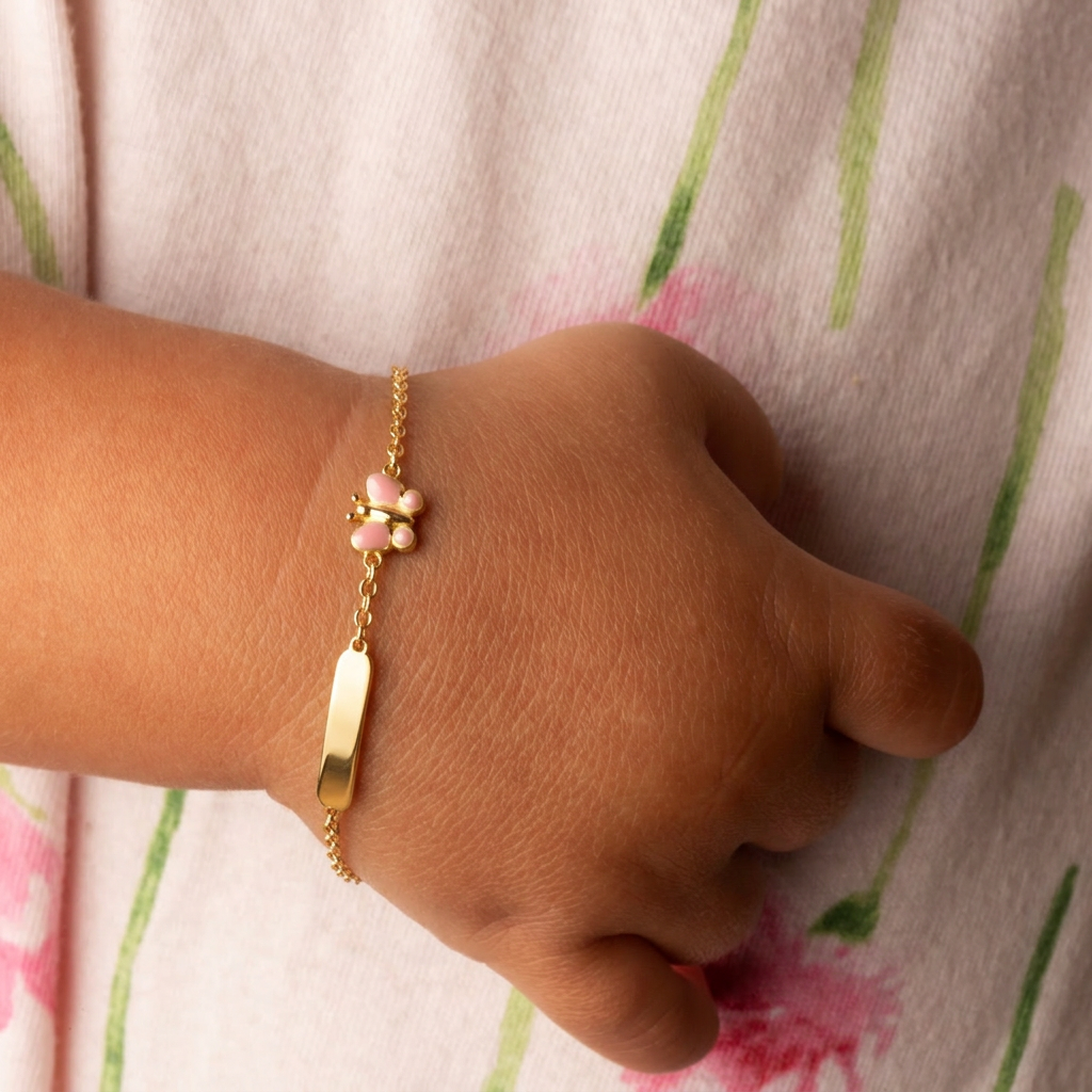14K Gold Custom Baby Name Butterfly Charm Bracelet - Engravable Jewelry, view 2