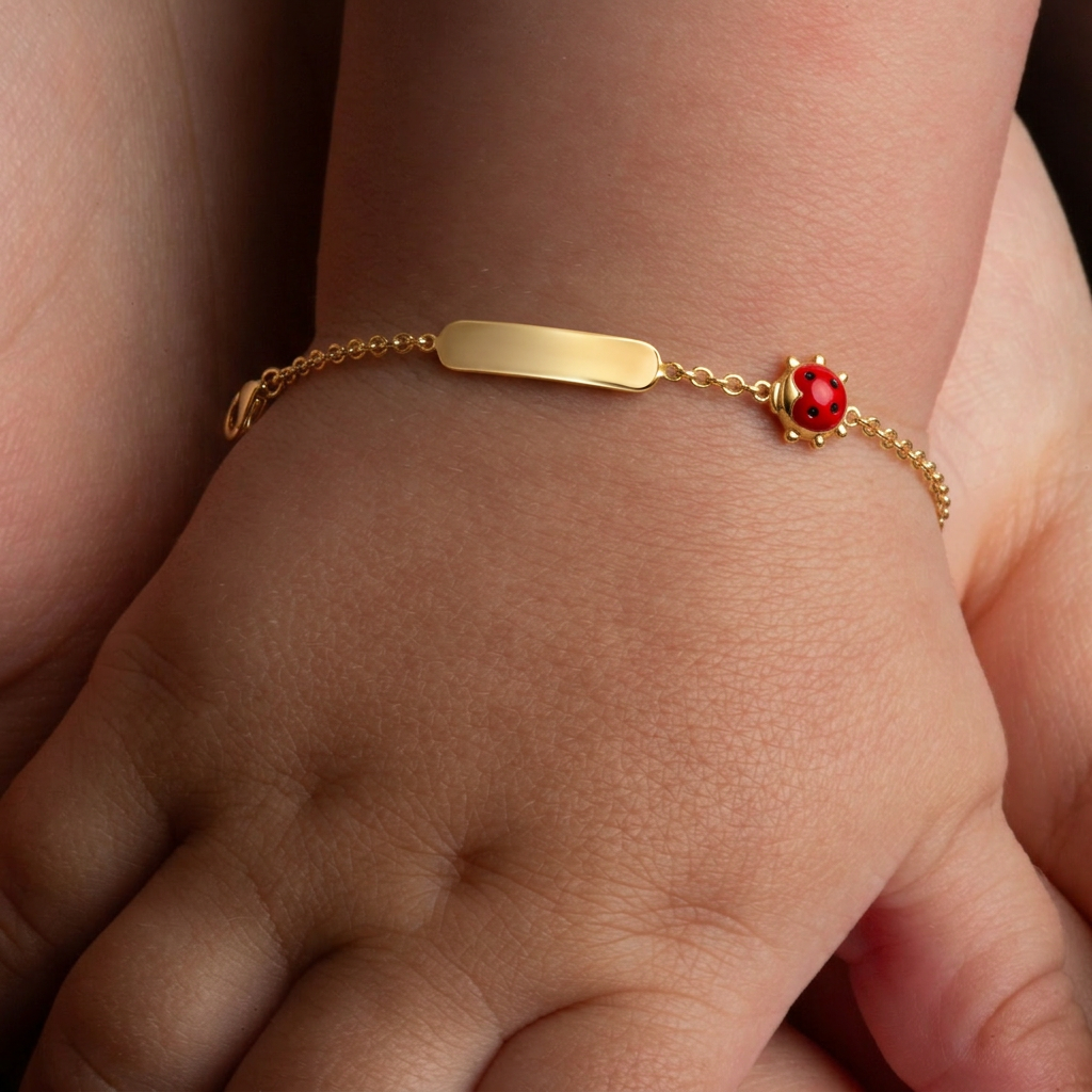 14K Gold Custom Baby Name Ladybug Charm Bracelet, view 2