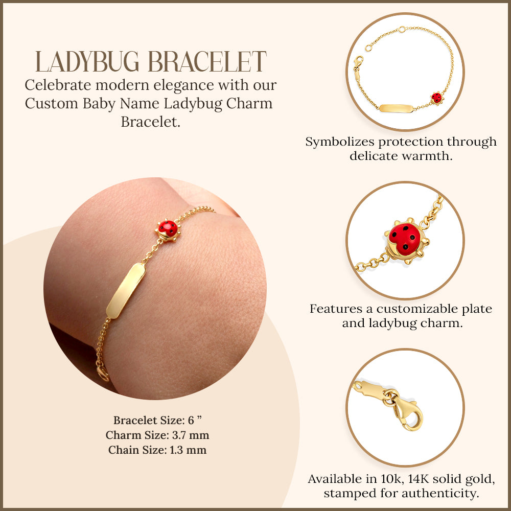 14K Gold Custom Baby Name Ladybug Charm Bracelet, view 3