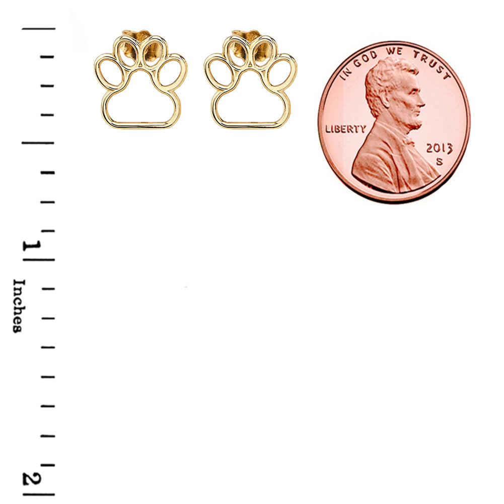 14K Gold Dainty Dog Paw Print Earrings, view 2