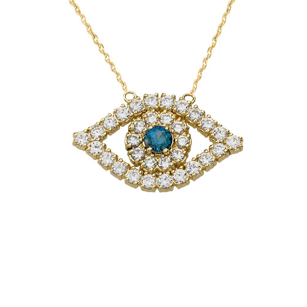 14K Gold Diamond and Sapphire Evil Eye Necklace
