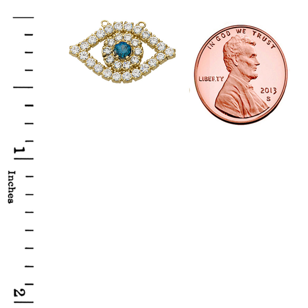 14K Gold Diamond and Sapphire Evil Eye Necklace, view 3