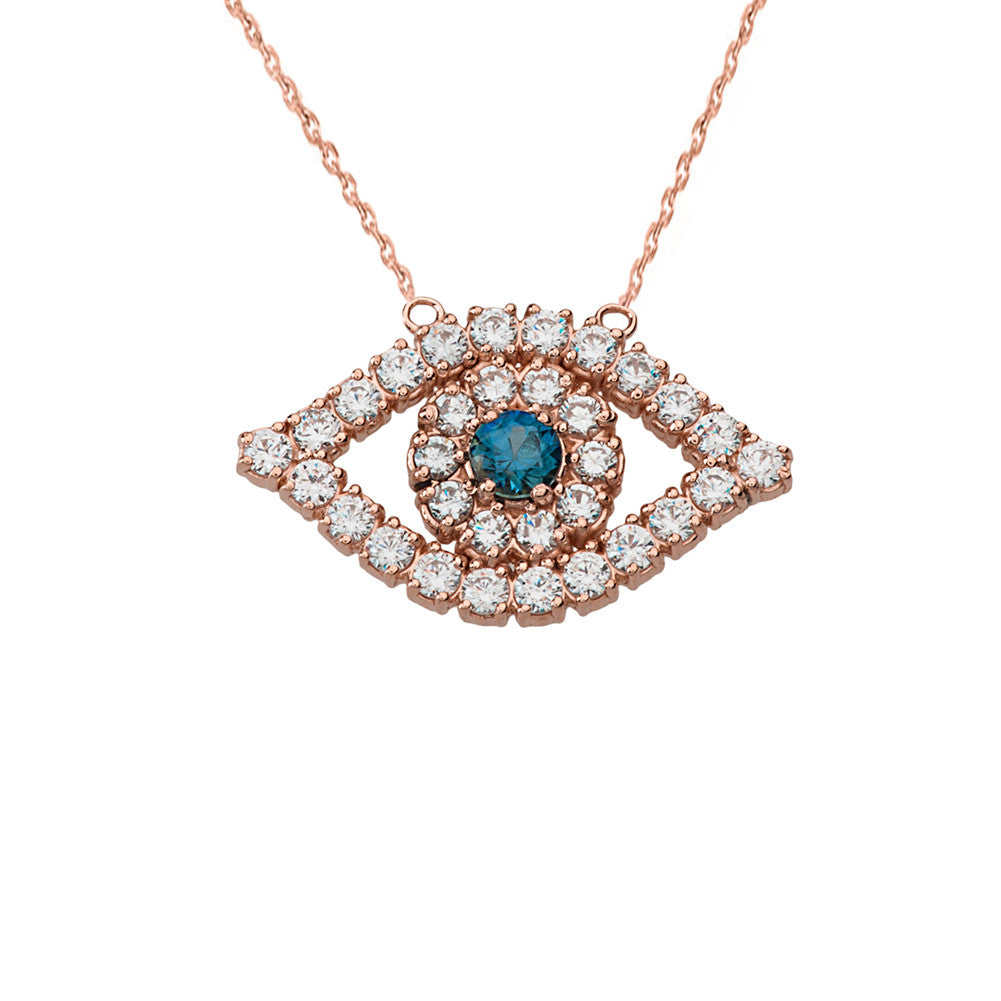 14K Gold Diamond and Sapphire Evil Eye Necklace, view 5