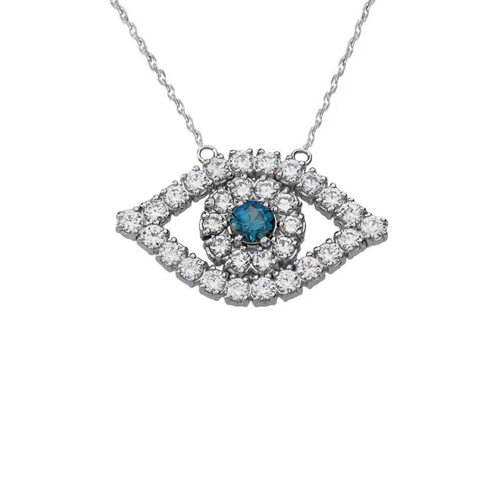 14K Gold Diamond and Sapphire Evil Eye Necklace, view 6