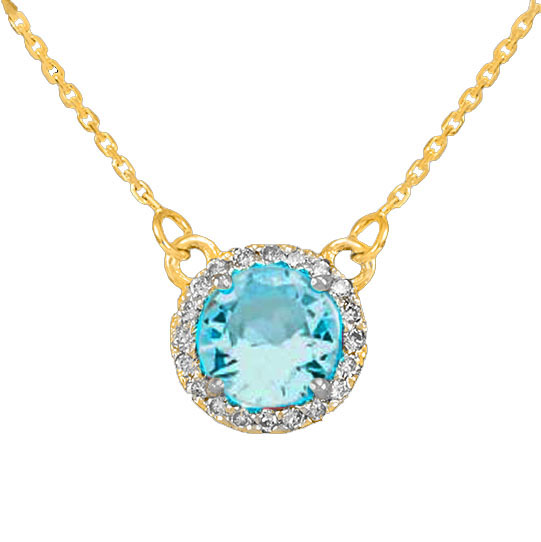 14K Gold Diamond Aquamarine Necklace