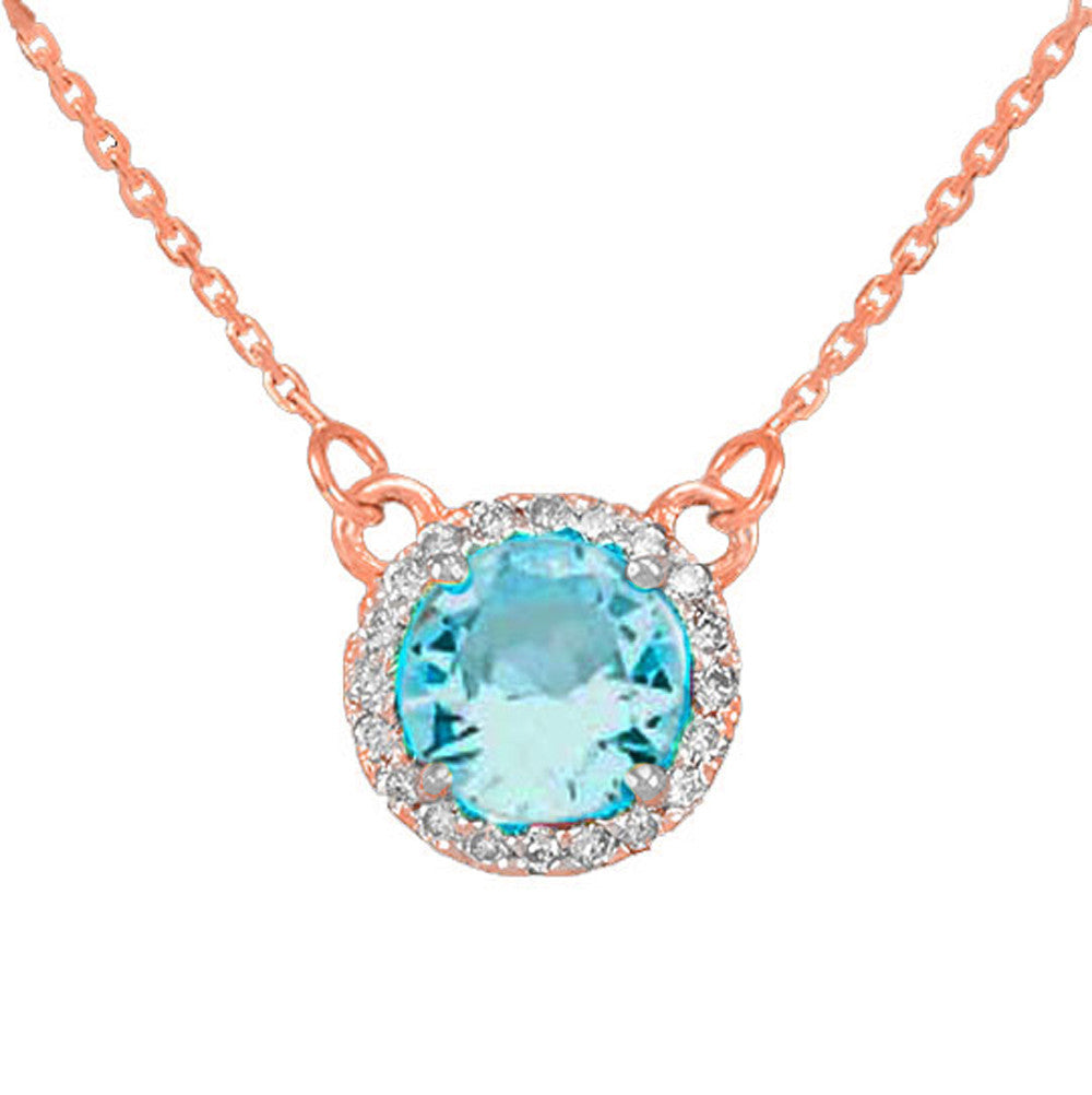 14K Gold Diamond Aquamarine Necklace, view 2
