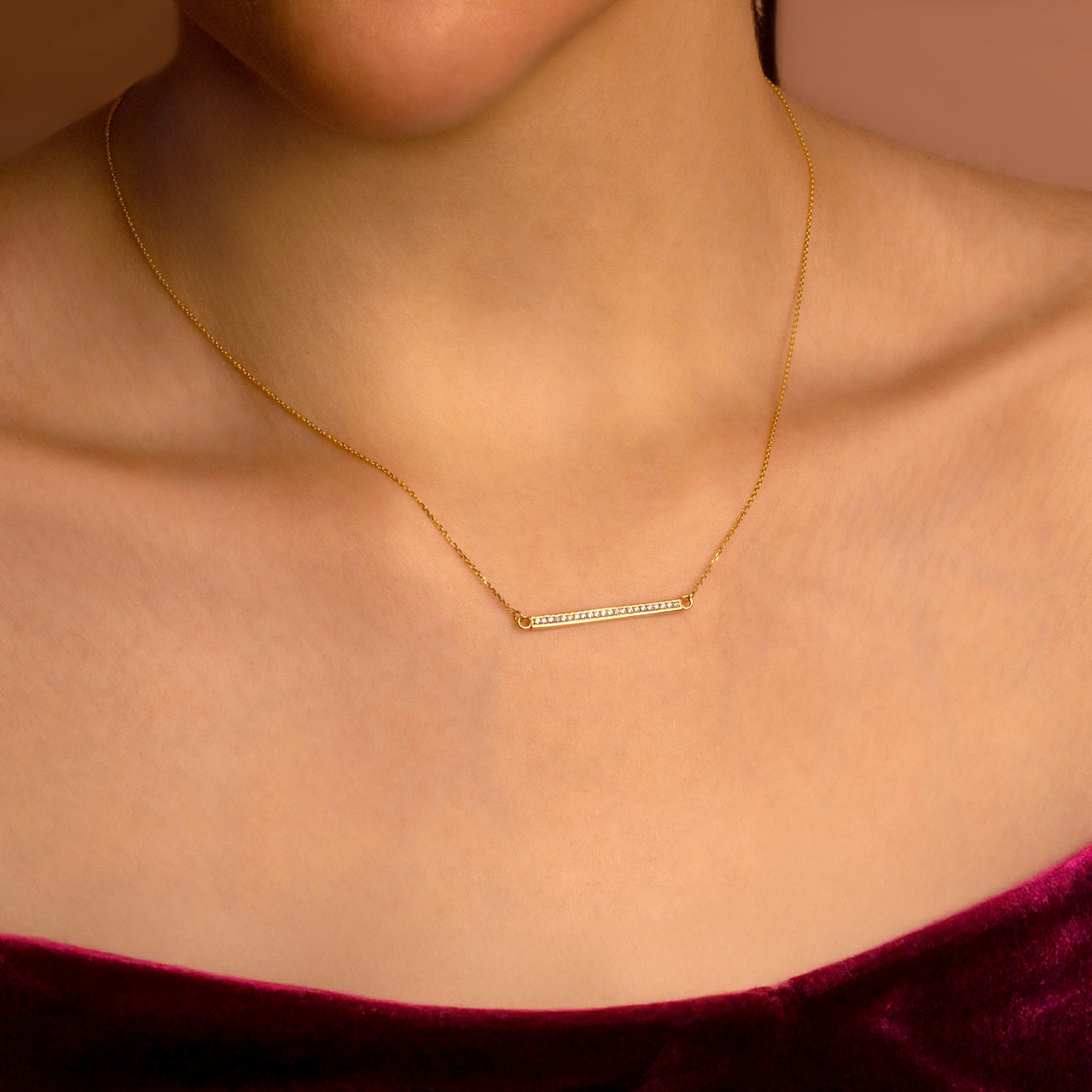 14K Gold Diamond Bar Necklace, view 2