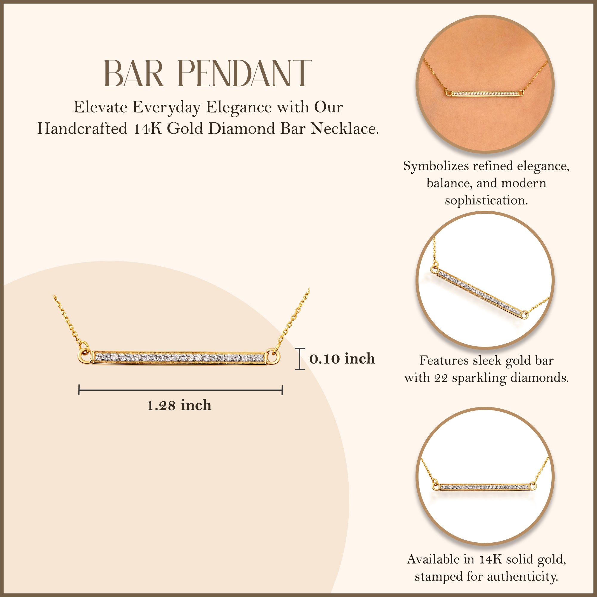 14K Gold Diamond Bar Necklace, view 3