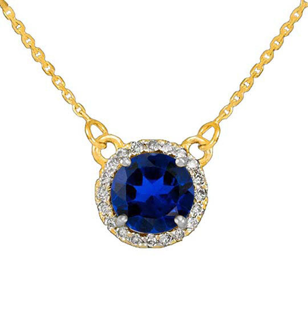 14K Gold Diamond Blue Sapphire Necklace